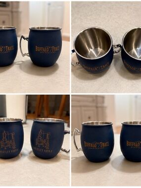 Buffalo David Bitton Navy Blue Moscow Mule Style Mugs with Gold Logo - Set of 2